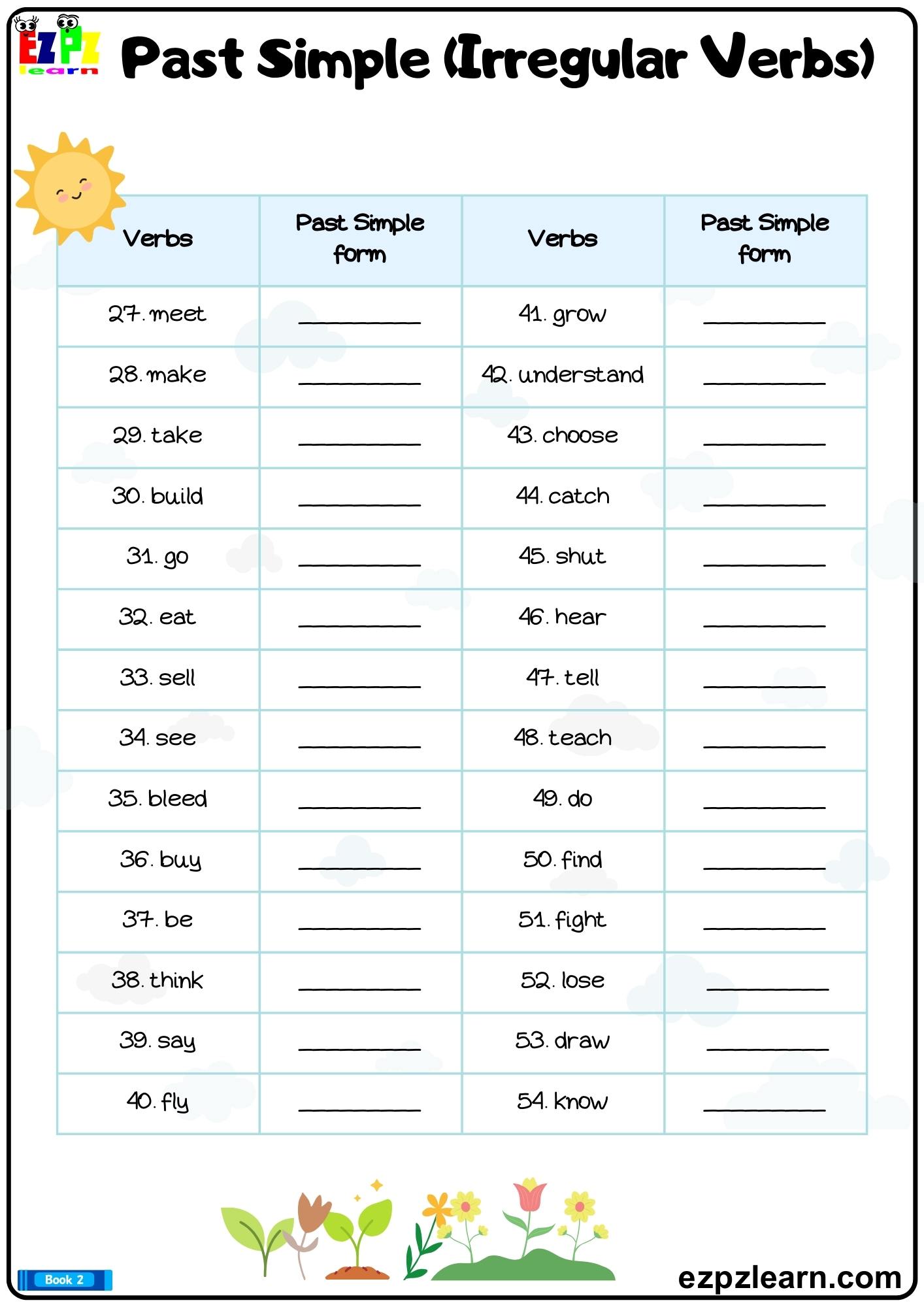 past simple form of the verbs write